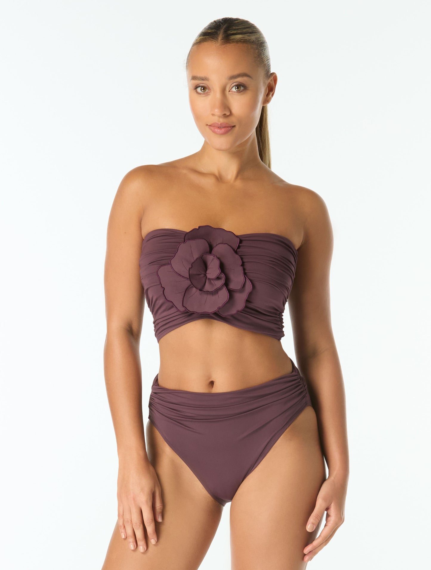 Carmen Marc Valvo Flower Applique Bandeau Crop Top - Solids