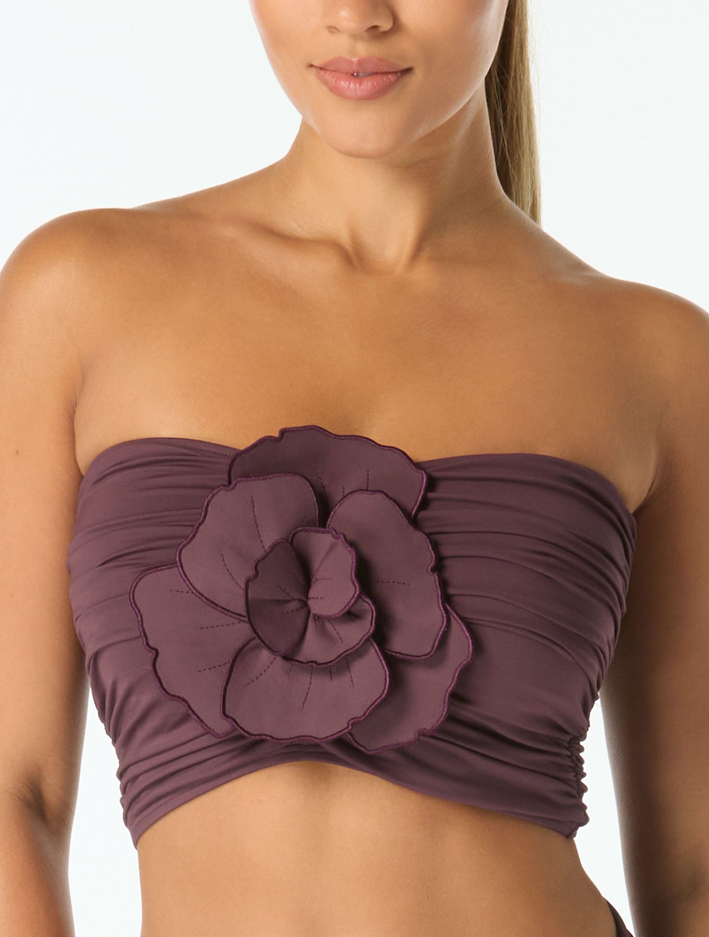 Carmen Marc Valvo Flower Applique Bandeau Crop Top - Solids