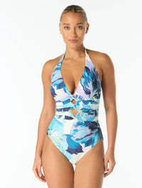 Carmen Marc Valvo Halter Underwire One Piece Swimsuit - Garden Party