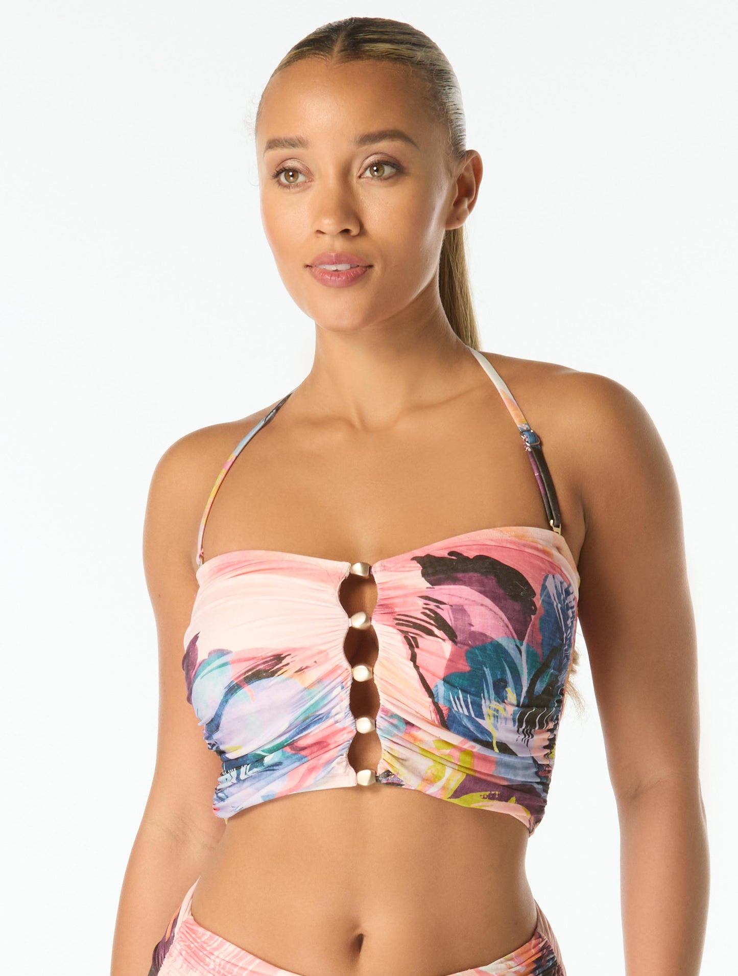 Carmen Marc Valvo Bandeau Draped Bikini Top - Garden Party