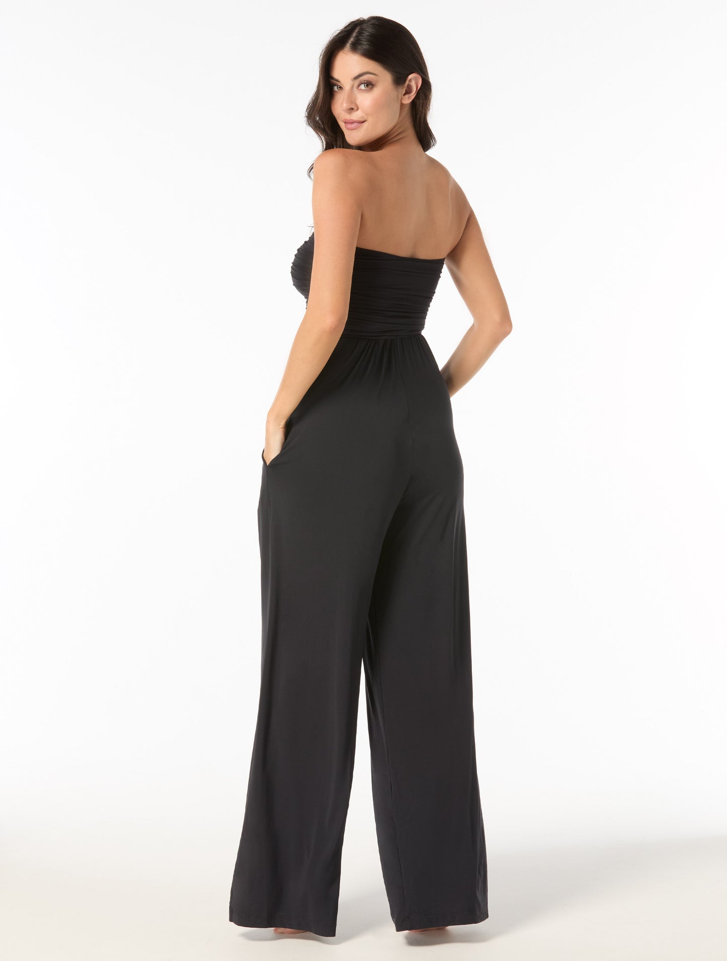 Carmen Marc Valvo Shirred Bandeau Jumpsuit Cover Up - Amorphic Allure