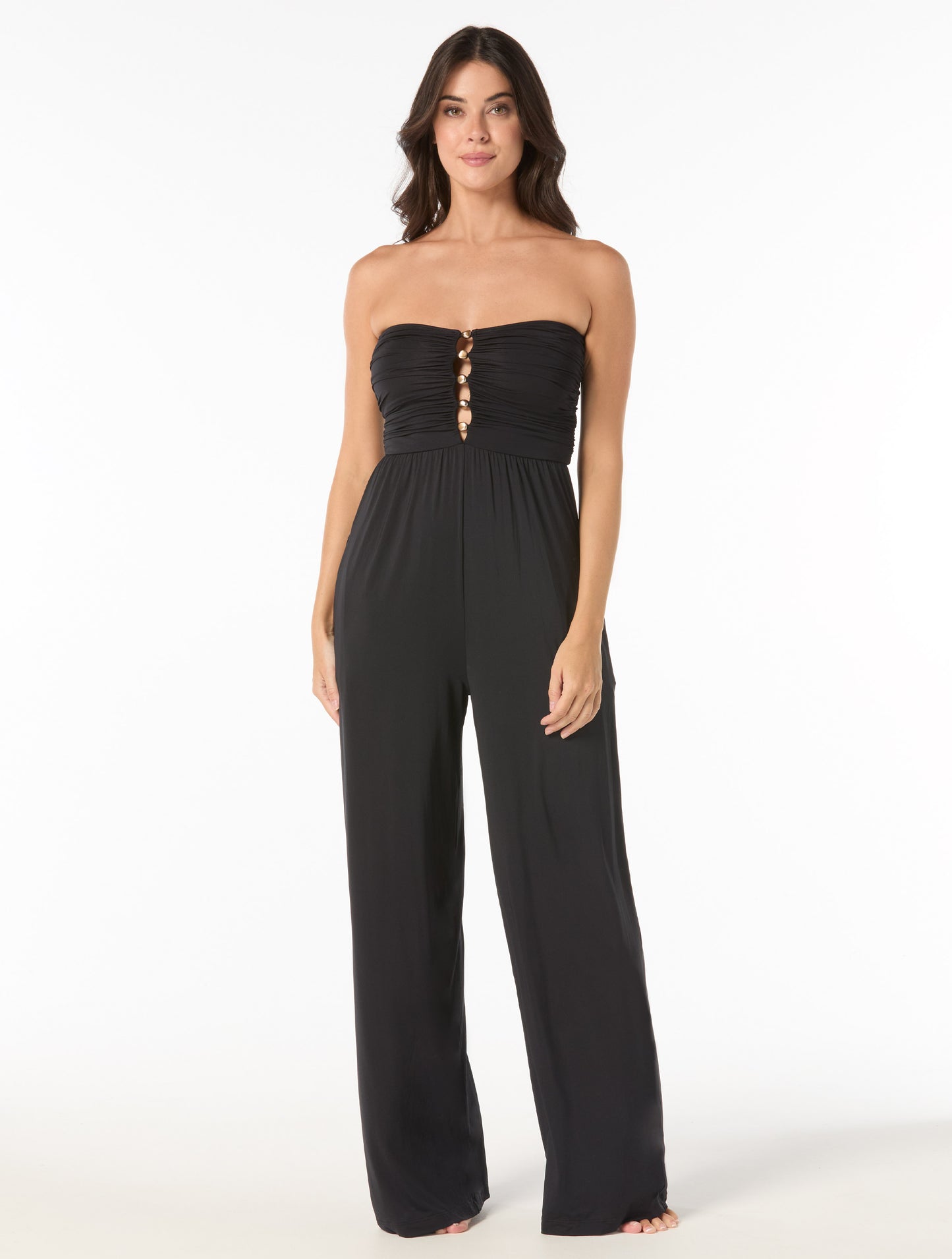Carmen Marc Valvo Shirred Bandeau Jumpsuit Cover Up - Amorphic Allure
