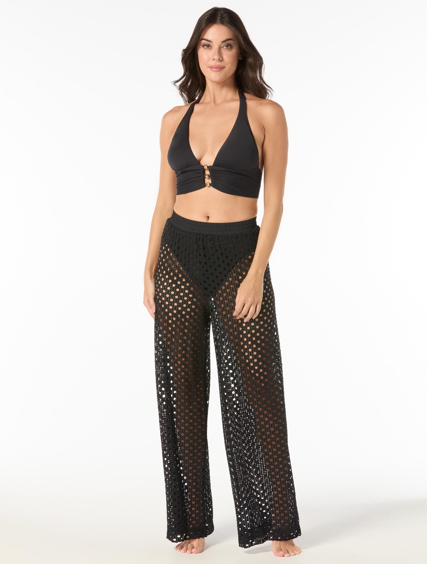 Carmen Marc Valvo Beaded Back Tie Halter Bikini Top - Amorphic Allure