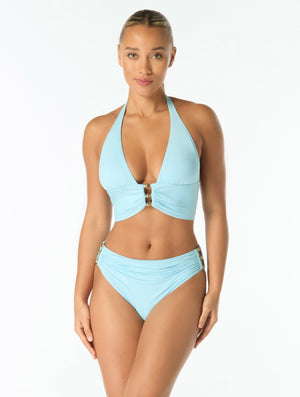 Carmen Marc Valvo Beaded Back Tie Halter Bikini Top - Amorphic Allure