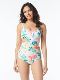 Roxanne Bra Sized Shirred Underwire One Piece Swimsuit - Hibiscus Serenade