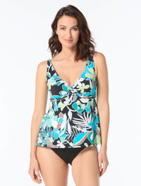 Beach House Willow Textured Twist Underwire Tankini Top - Eclectic Bloom - 004 Black Multi