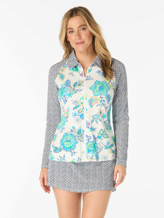 Beach House Karen Textured Zip Front Rash Guard - Diamond Meadows