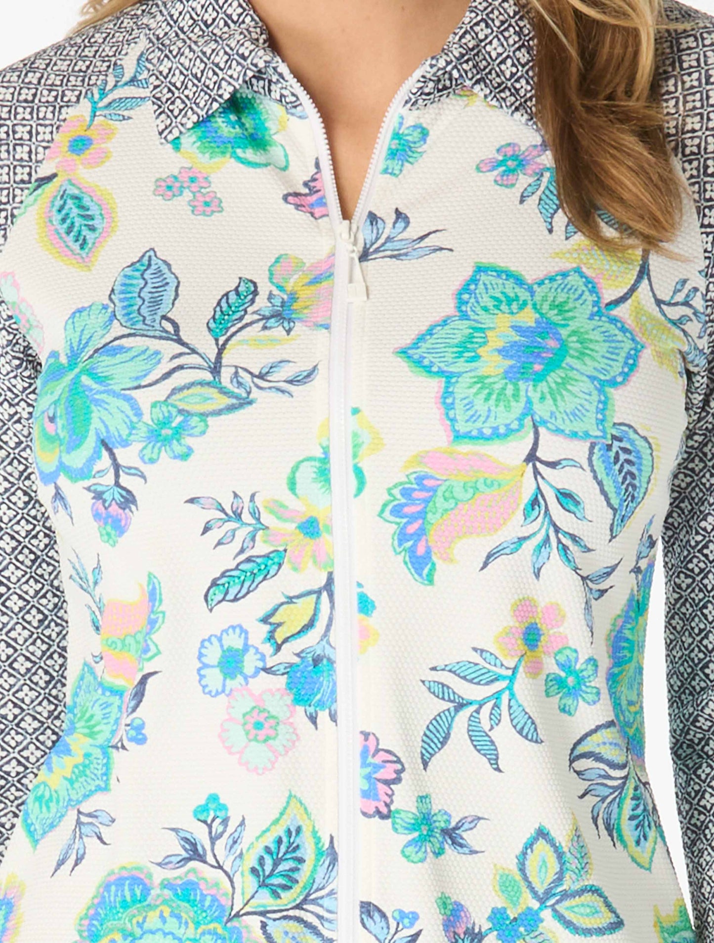 Beach House Karen Textured Zip Front Rash Guard - Diamond Meadows