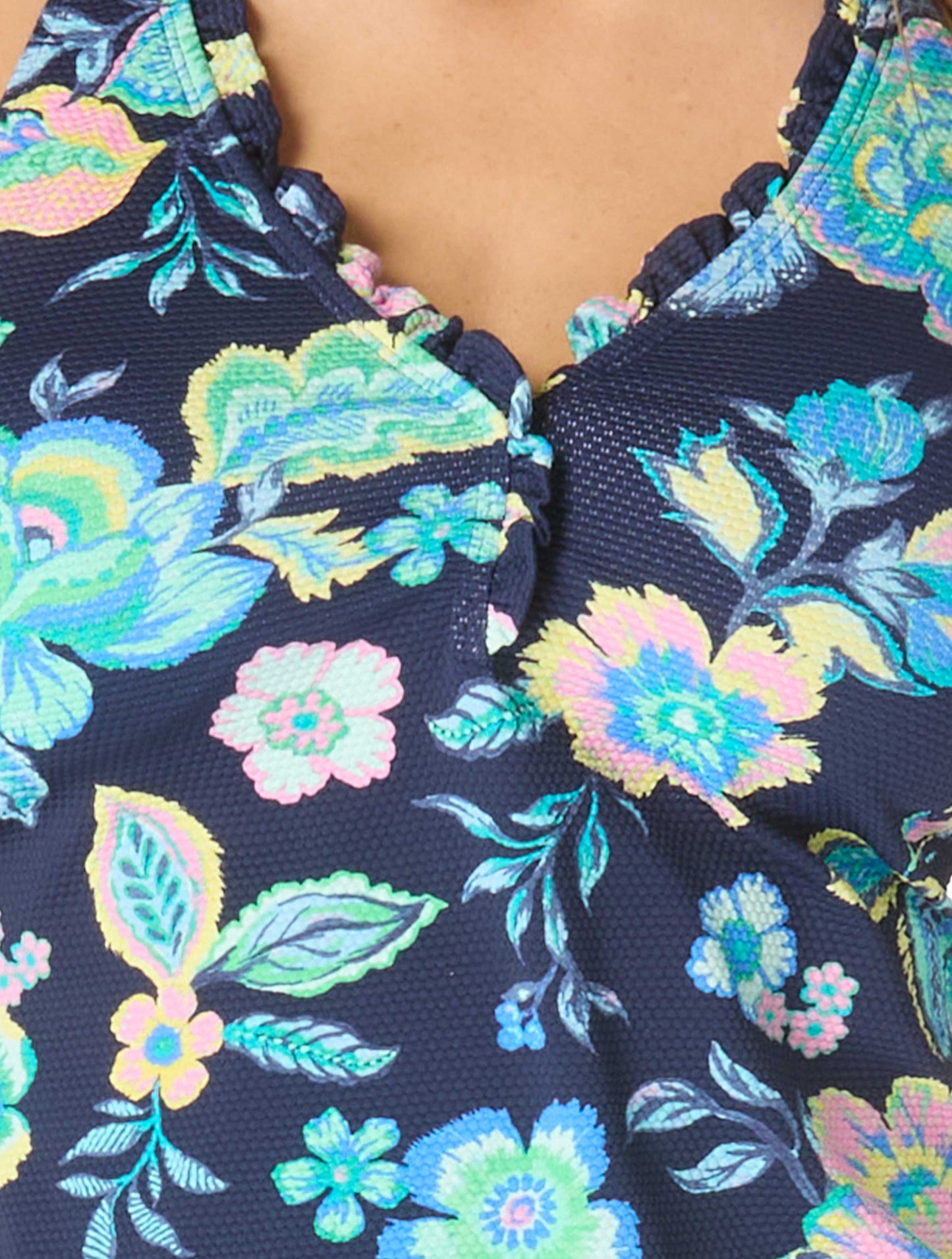 Beach House Nina Ruffled Trim Textured Tankini Top - Diamond Meadows
