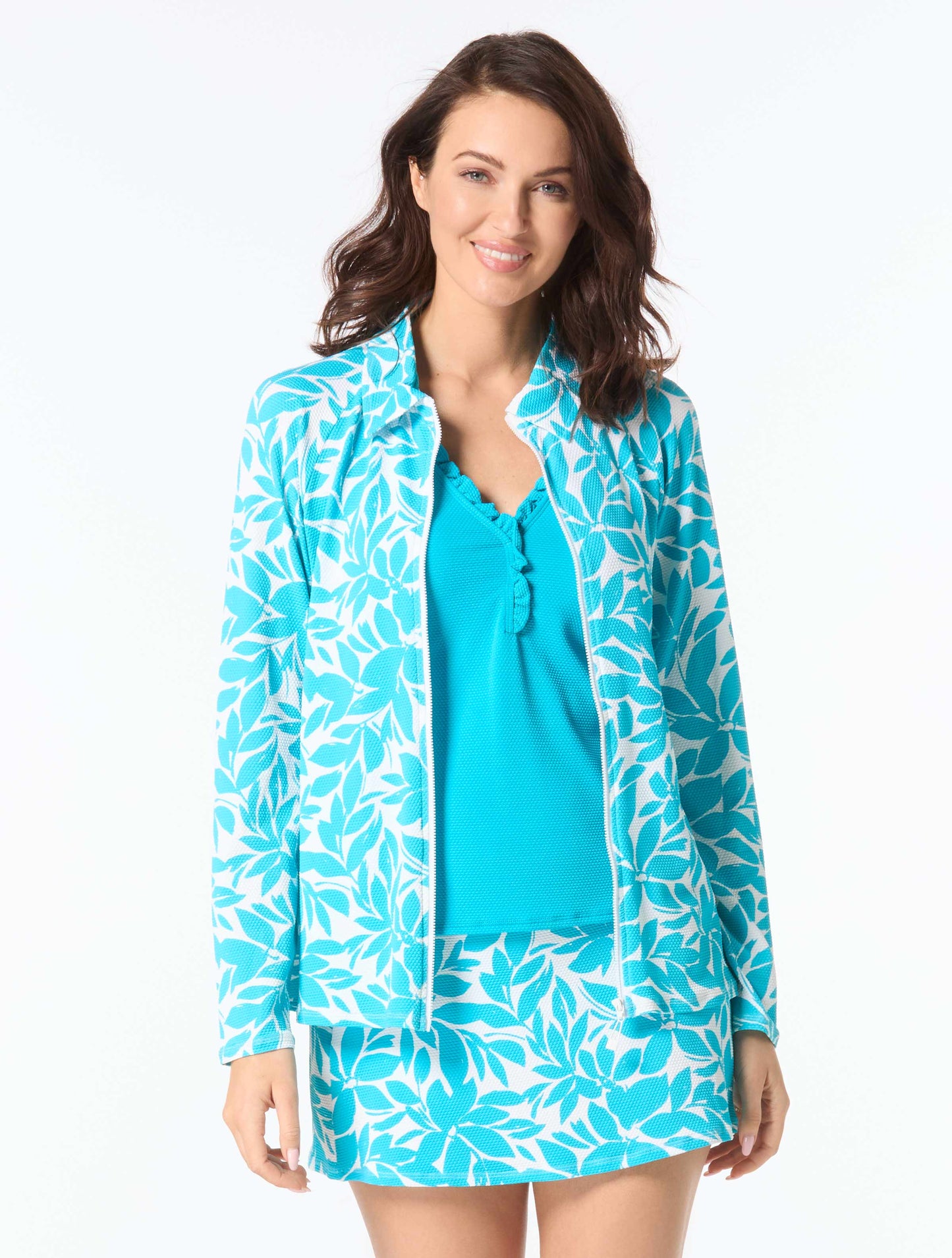 Beach House Karen Textured Zip Front Rash Guard - Key West