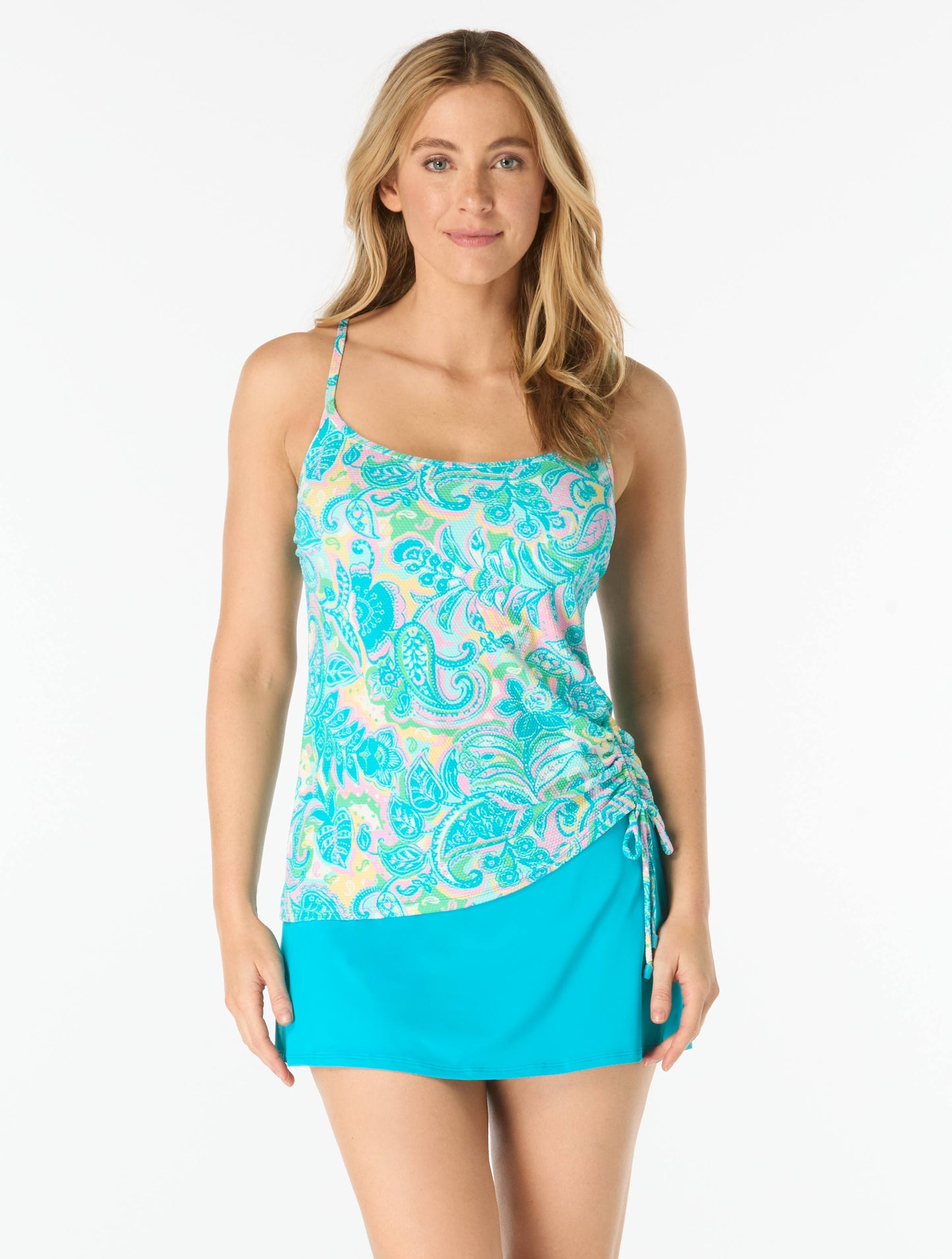 Beach House Bridget Textured Shirred Side Underwire Tankini Top - The Sweet Life