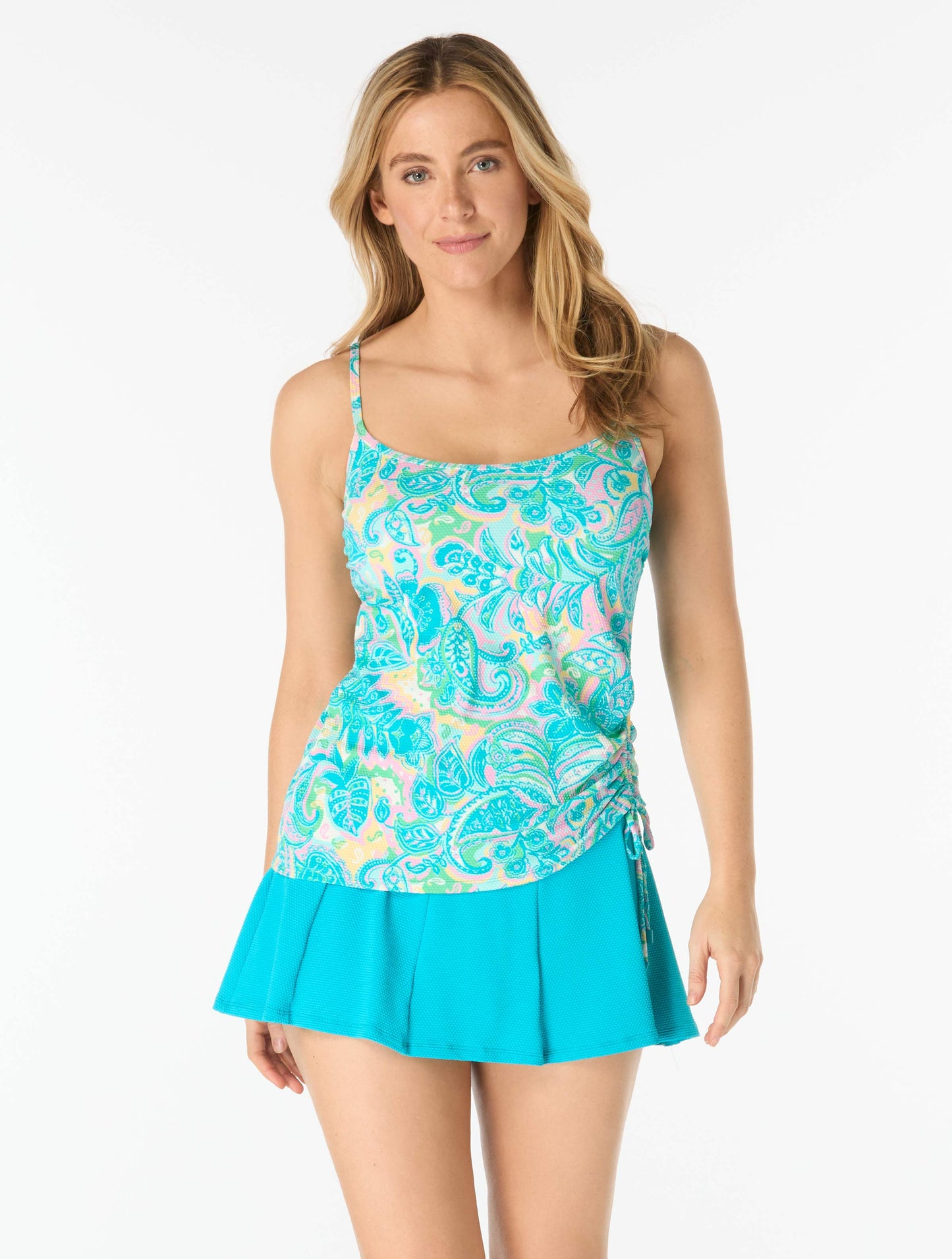 Beach House Bridget Textured Shirred Side Underwire Tankini Top - The Sweet Life