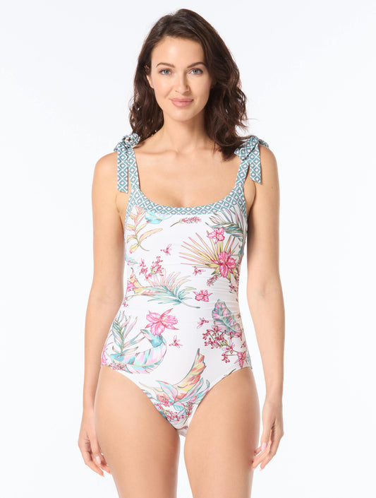 Beach House Brooke Scoop Neck Shoulder Tie Ruched One Piece Swimsuit - Endless Summer