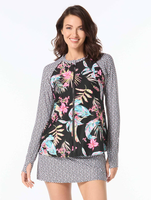 Beach House Black Bala Top & Endless Summer Skirt and Rash Guard Cover Up Set Bundle