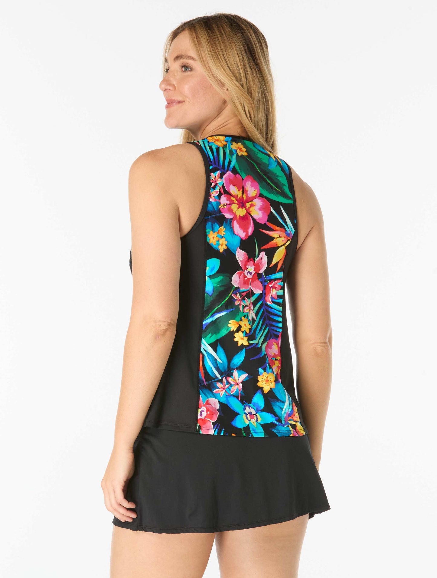Beach House Sport Racer Zip Front Textured Tankini Top - Surfside Flora