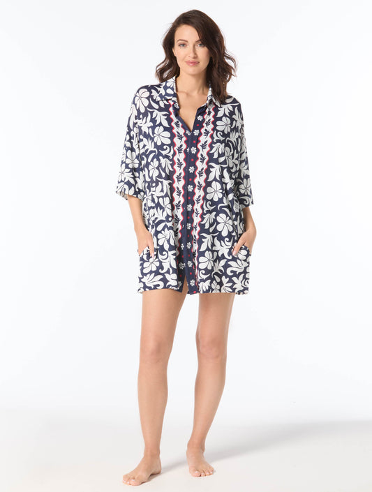 Beach House Harper Button Up Cover Up Shirt - Block Trop
