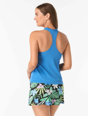 Beach House Swim Nina Ruffled Trim Textured Tankini Top - Pique Solids - 866 Denim