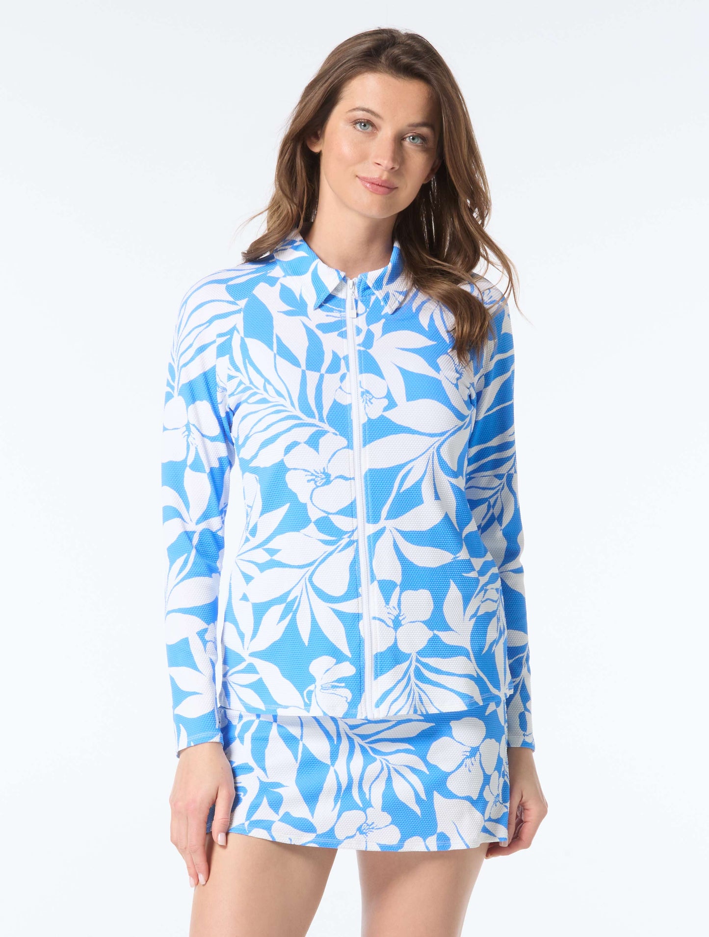 Beach House Aloha Spirit Blue Tankini Set & Rash Guard Cover Up Bundle