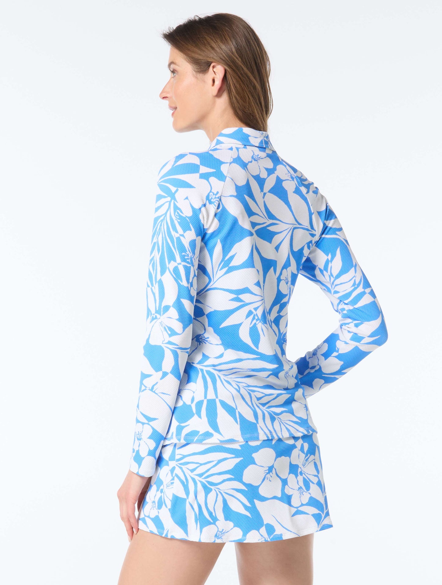 Beach House Aloha Spirit Blue Tankini Set & Rash Guard Cover Up Bundle
