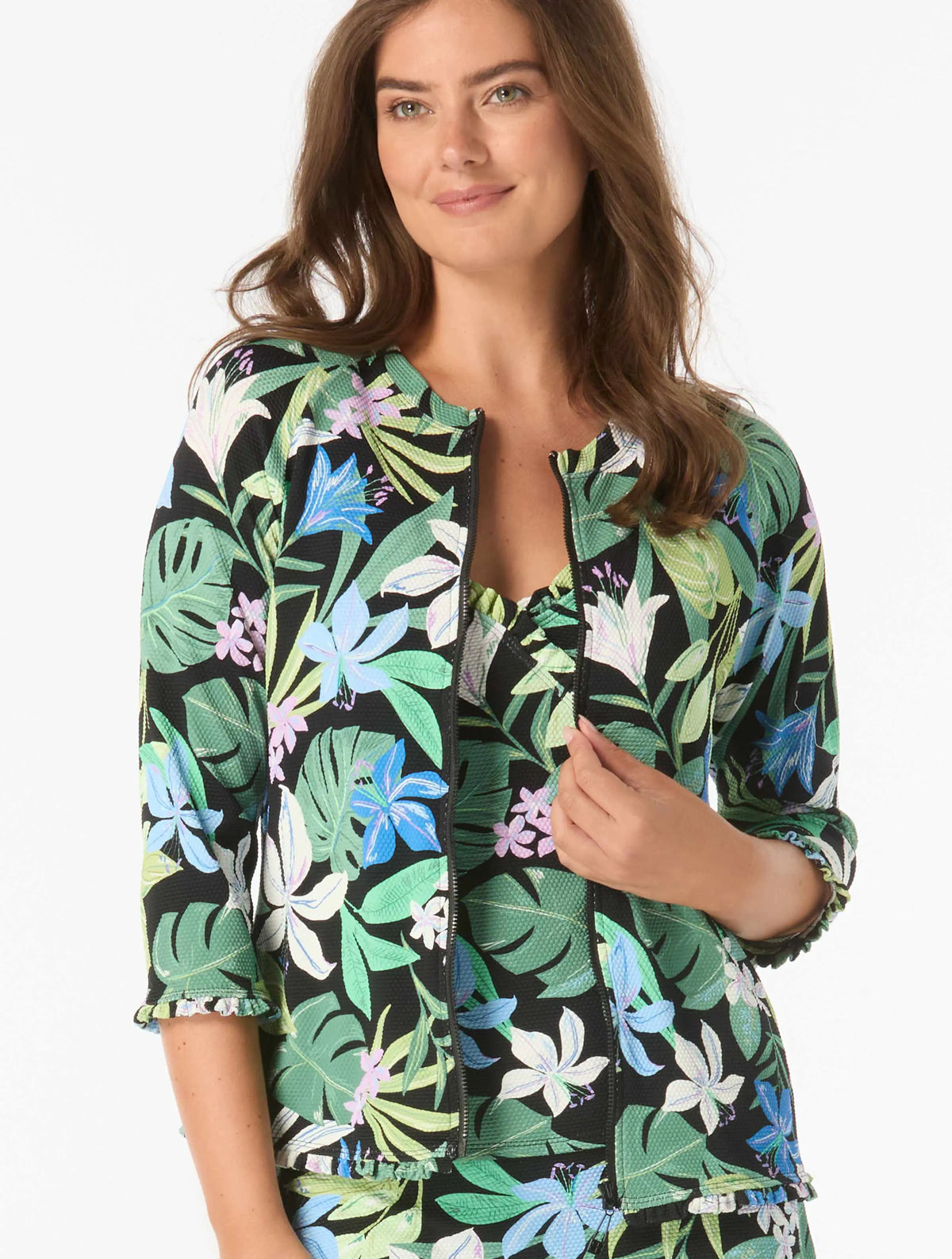 Beach House Celine Zip Up Rash Guard - Tropical Paradise