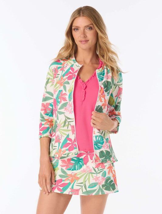 Beach House Celine Zip Up Rash Guard - Tropical Paradise - 100 White