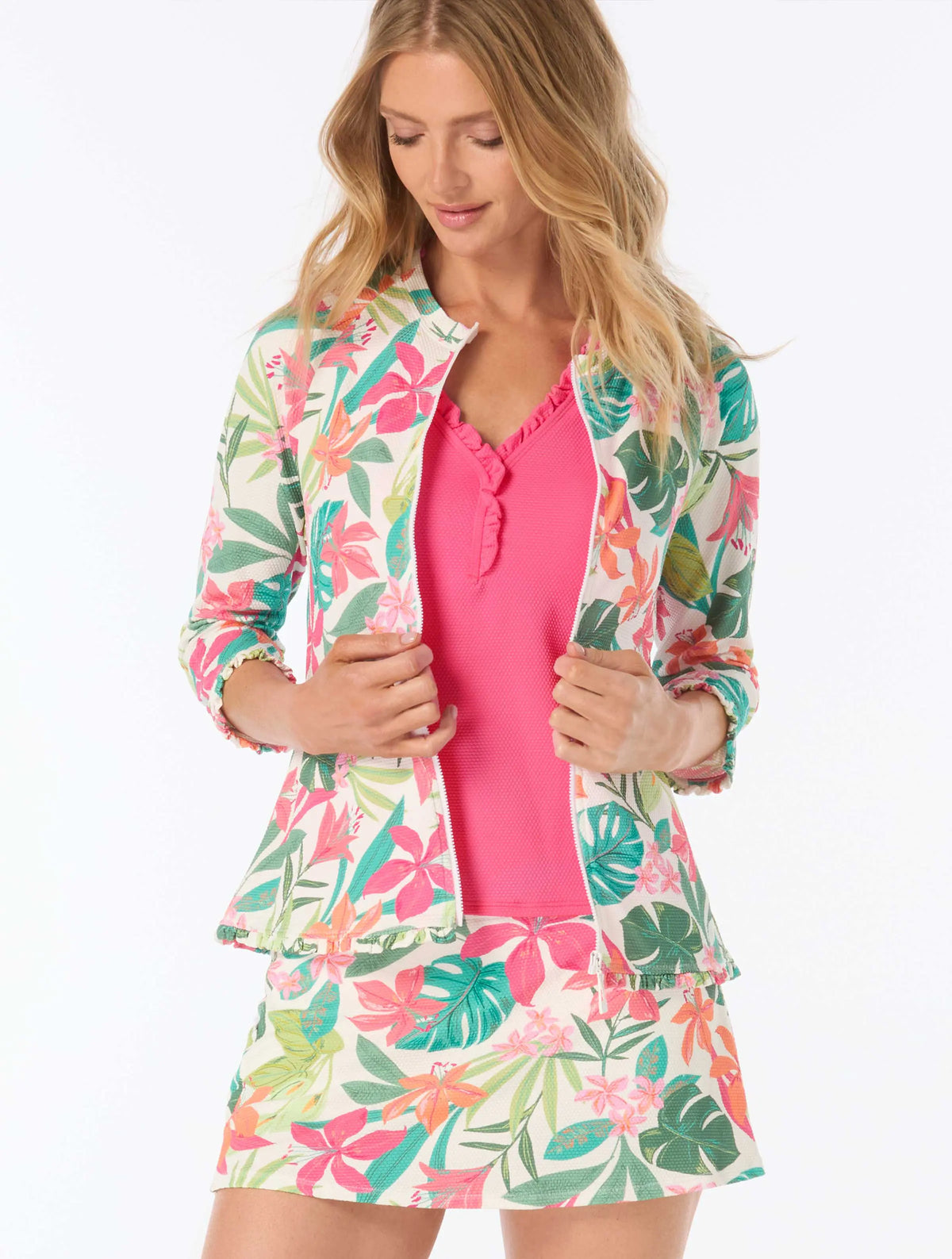 Beach House Celine Zip Up Rash Guard - Tropical Paradise