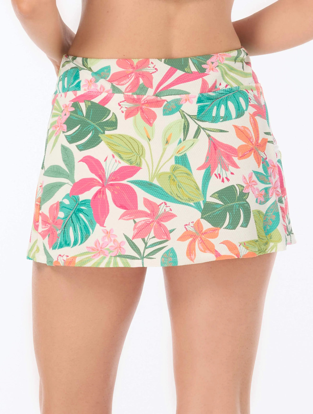 Beach House Emma Pull On Swim Skort - Tropical Paradise - 100 White