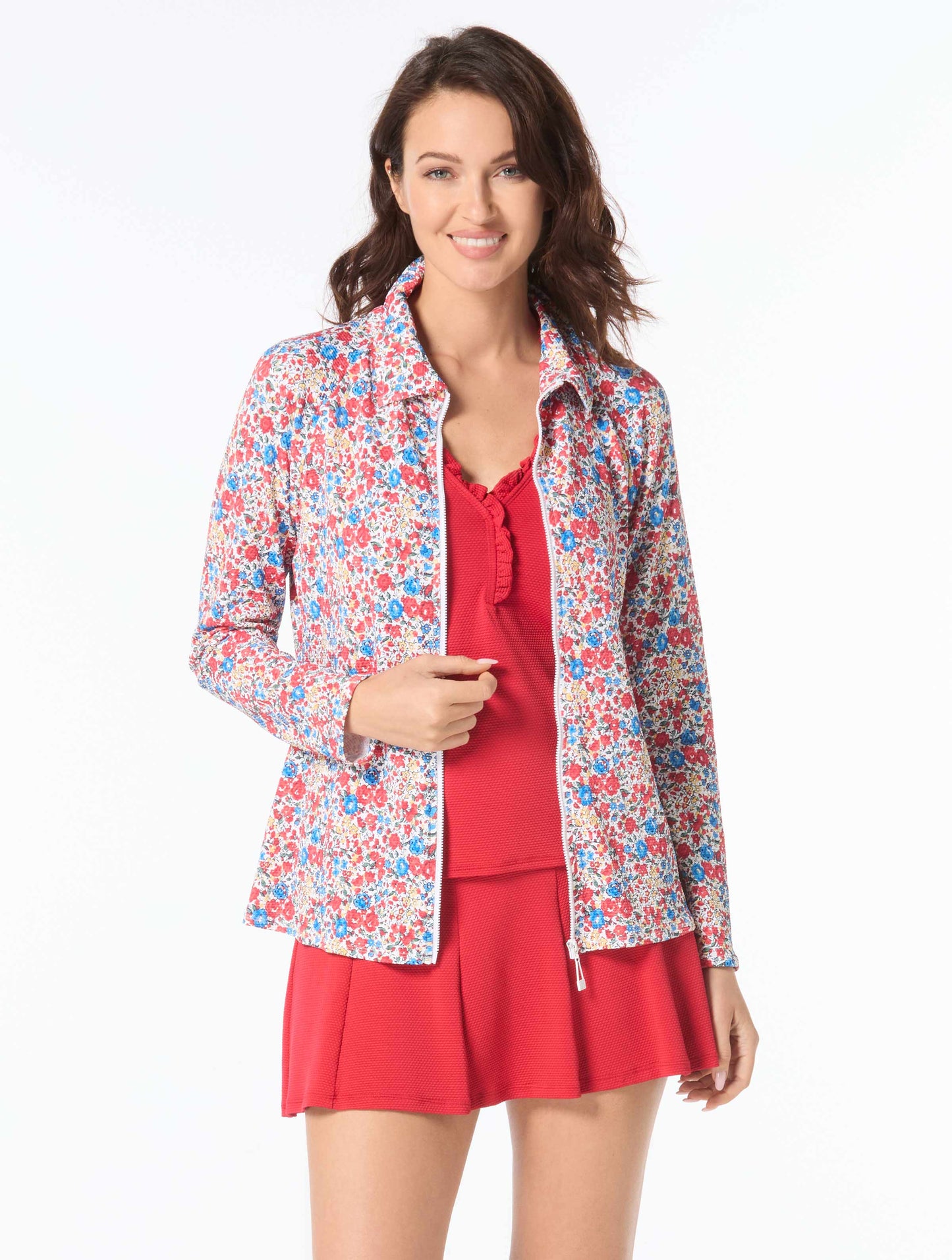 Beach House Karen Textured Zip Front Rash Guard - Bella Flora