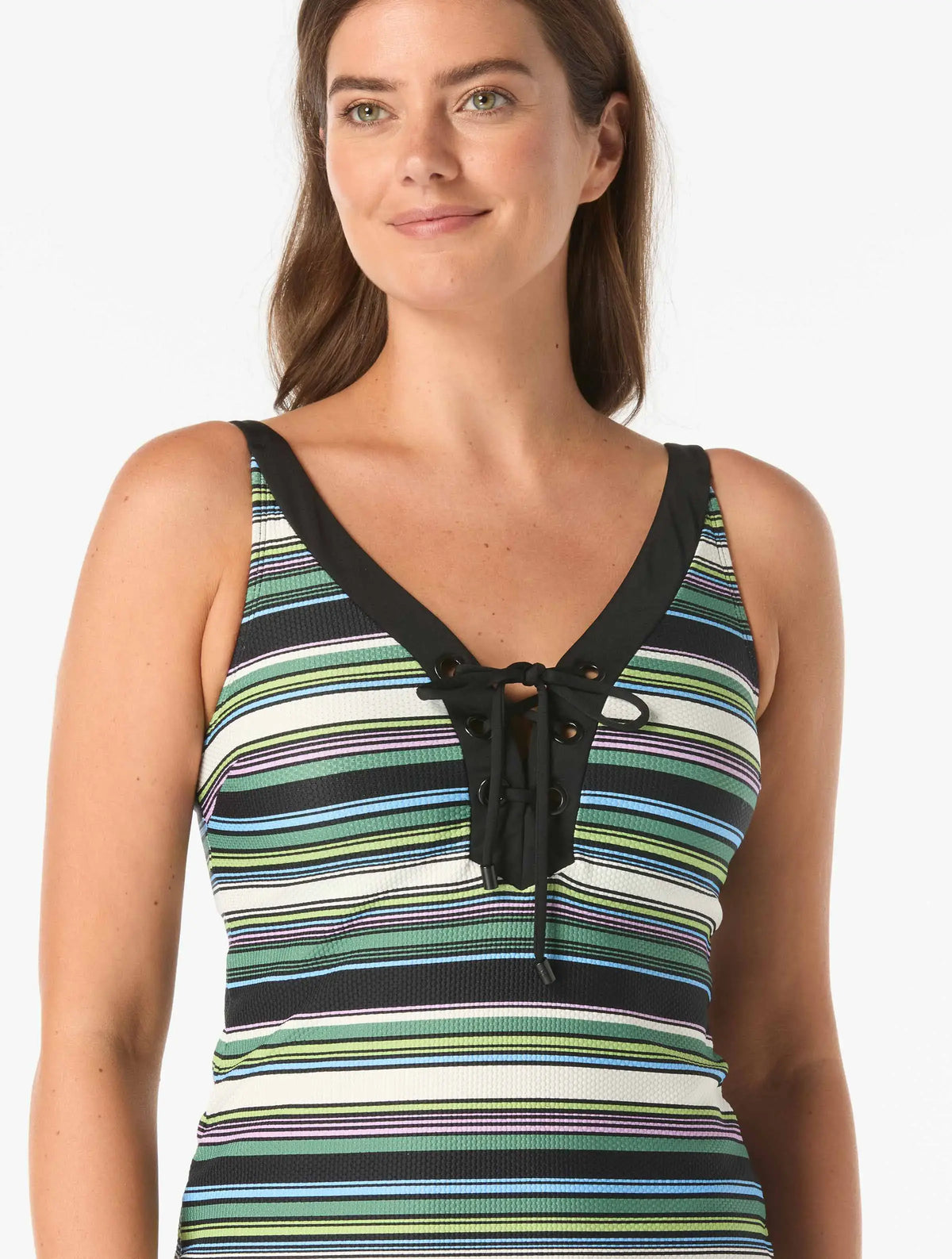Beach House Rowan Lace Up Tankini Top - Oasis Stripe - 001 BLACK