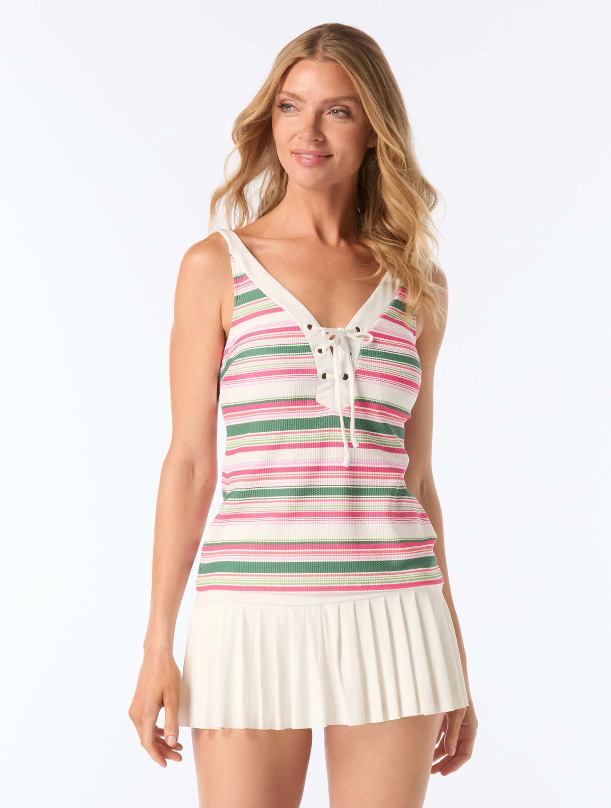 Beach House Rowan Lace Up Tankini Top - Oasis Stripe - 100 White