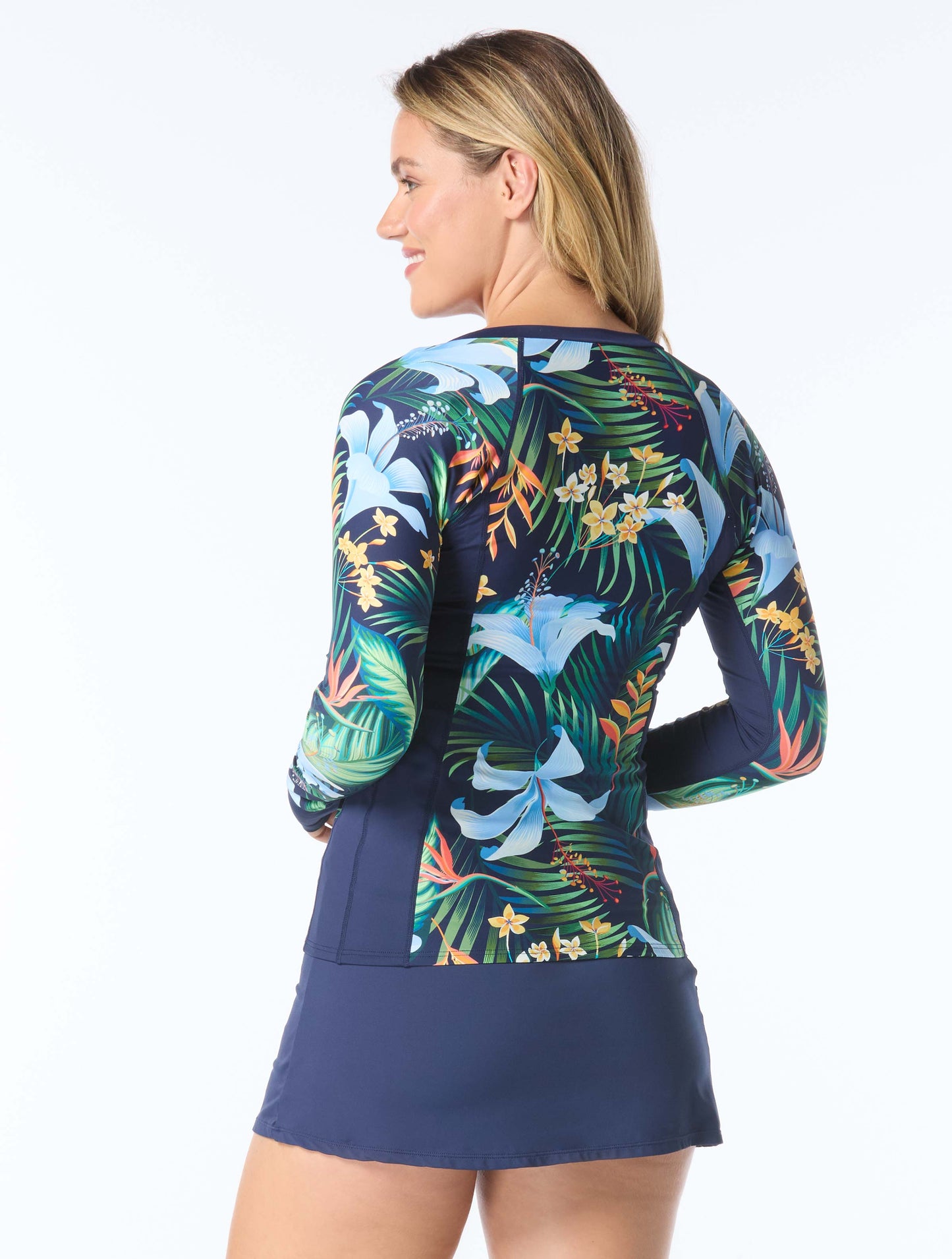 Beach House Sport Ava Zip Front Rash Guard - Midnight Tropical