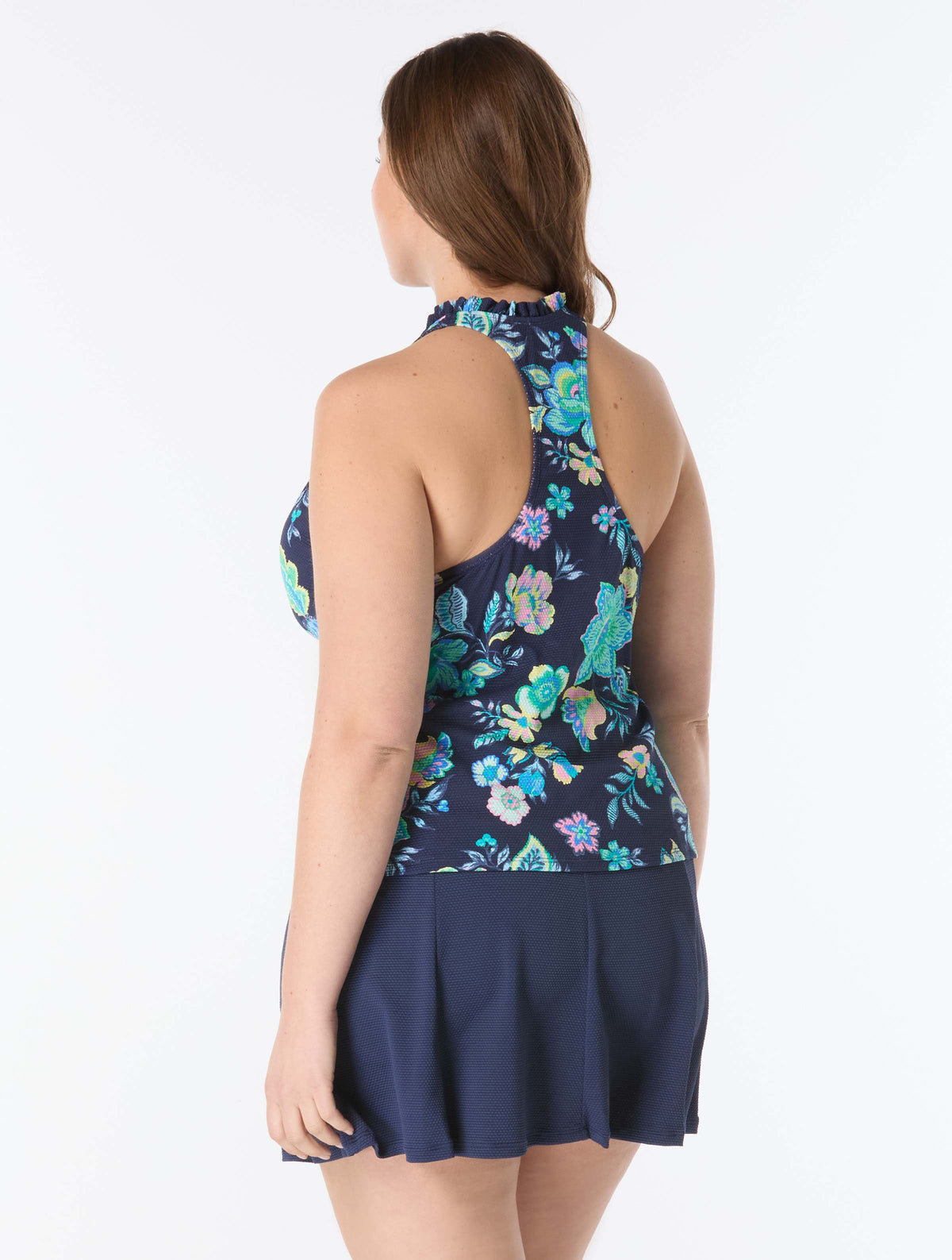 Beach House Plus Size Nina Ruffled Trim Tankini Top - Diamond Meadows - 511 Admiral