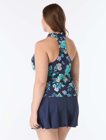 Beach House Plus Size Nina Ruffled Trim Tankini Top - Diamond Meadows - 511 Admiral
