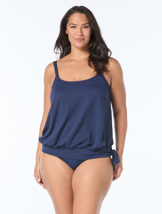 Beach House Plus Textured Sarah Blouson Tankini Top - Pique Solids