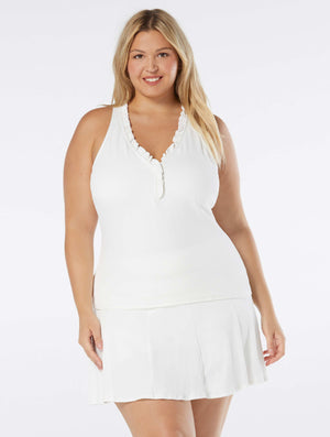 Beach House Plus Swim Nina Ruffle Trim Tankini Top - Pique Solids