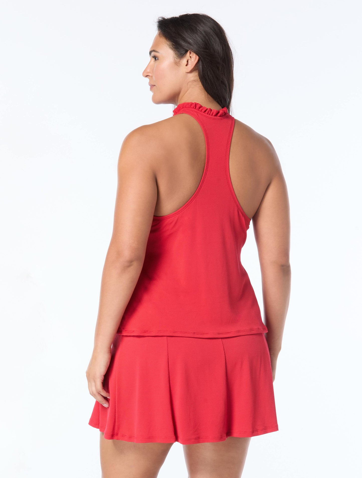 Beach House Plus Swim Nina Ruffle Trim Textured Tankini Top - Pique Solids