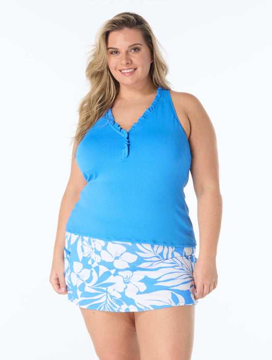 Beach House Plus Size Pique Solids Tankini & Aloha Spirit Skort Set Bundle