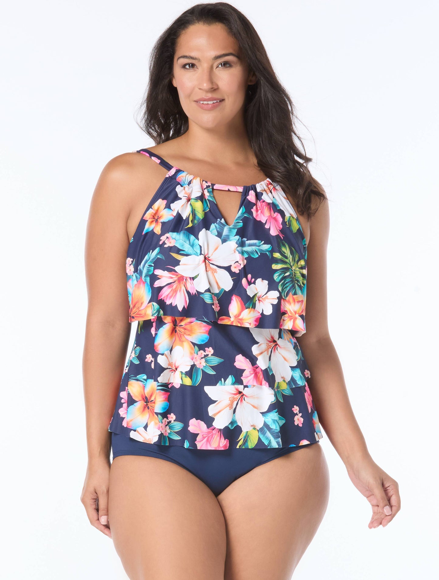 Beach House Plus Size Jaclyn High Neck Ruffle Tankini Top - Vibrant Vacay