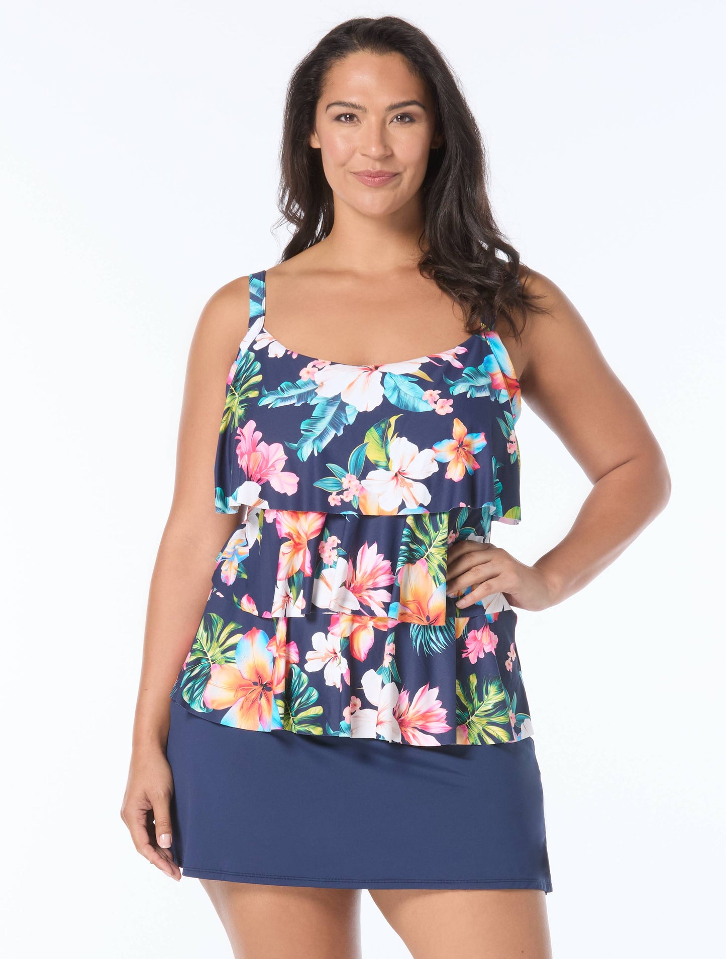 Beach House Plus Jane Ruffle Tiered Tankini Top - Vibrant Vacay