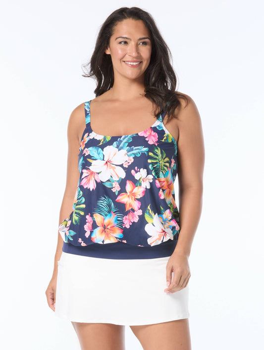 Beach House Plus Sarah Blouson Tankini Top - Vibrant Vacay
