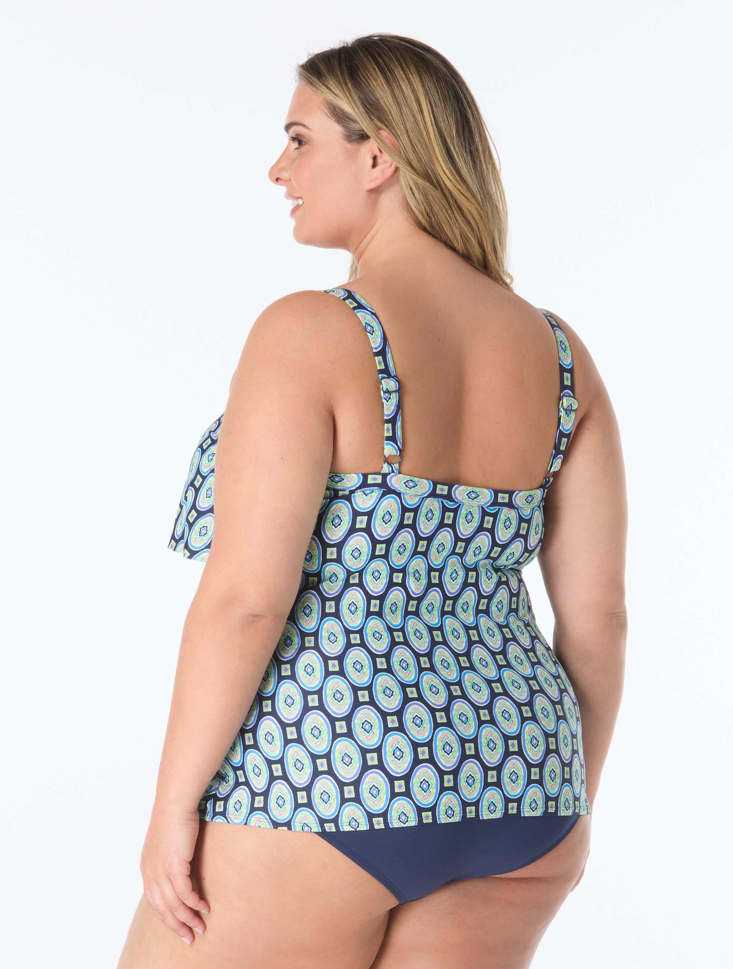 Beach House Plus Jane Ruffle Tiered Tankini Top - Retro Geo