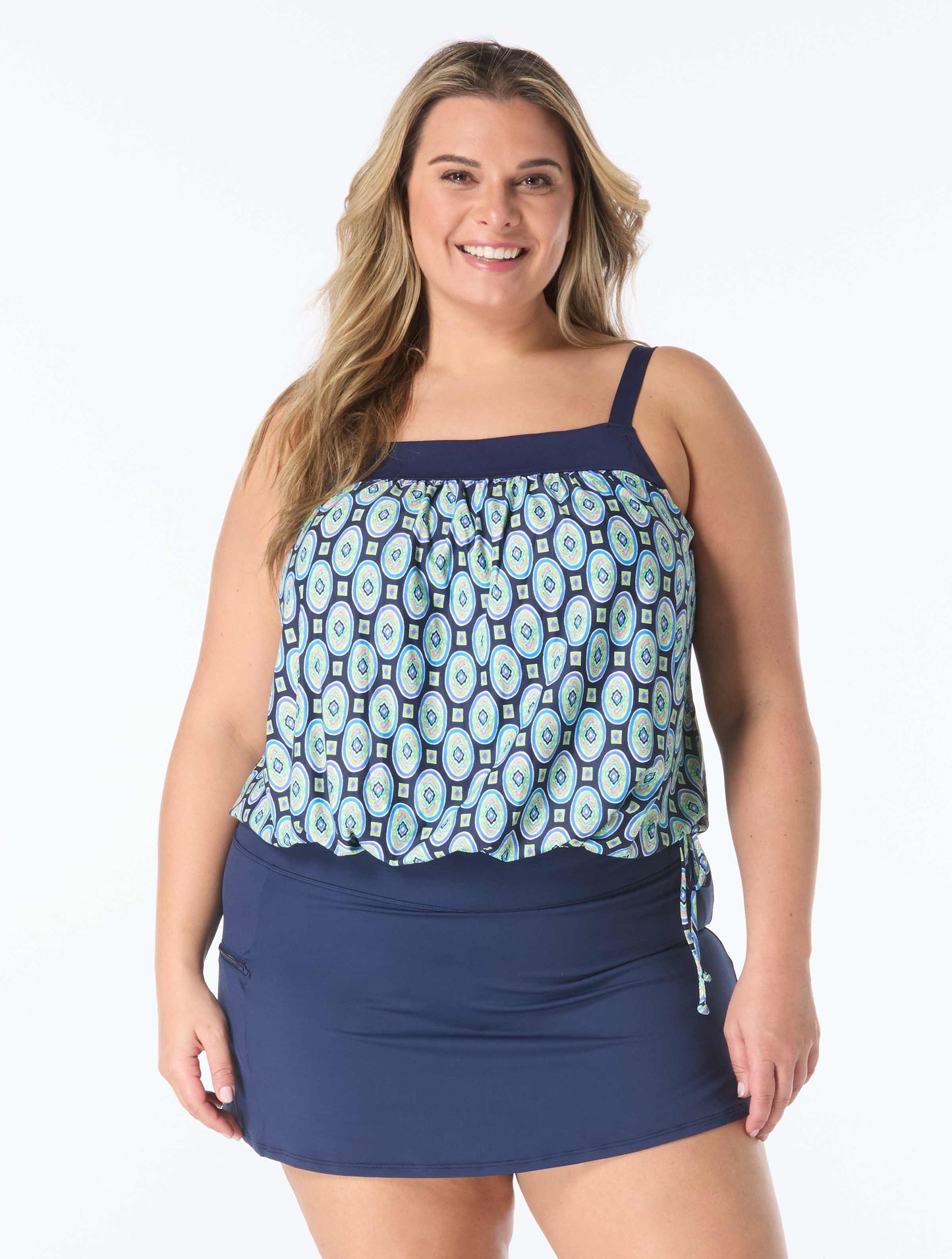 Beach House Plus Jane Ruffle Tiered Tankini Top - Retro Geo