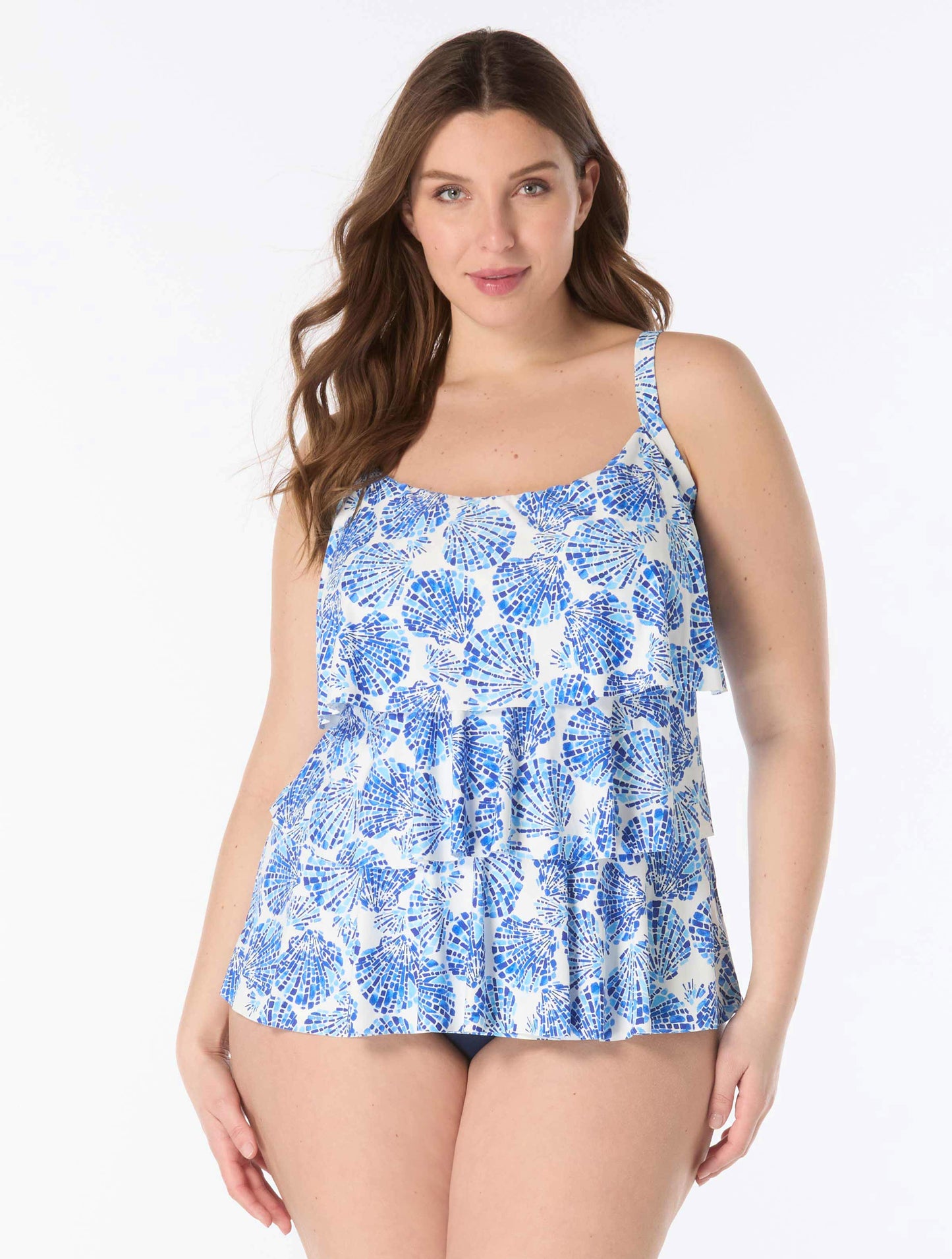 Beach House Plus Jane Ruffle Tiered Tankini Top - Shoreline Shells
