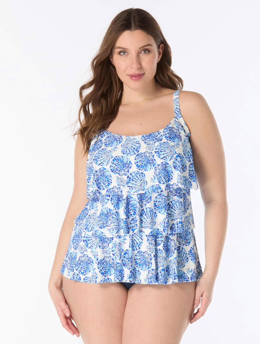 Beach House Plus Jane Ruffle Tiered Tankini Top - Shoreline Shells
