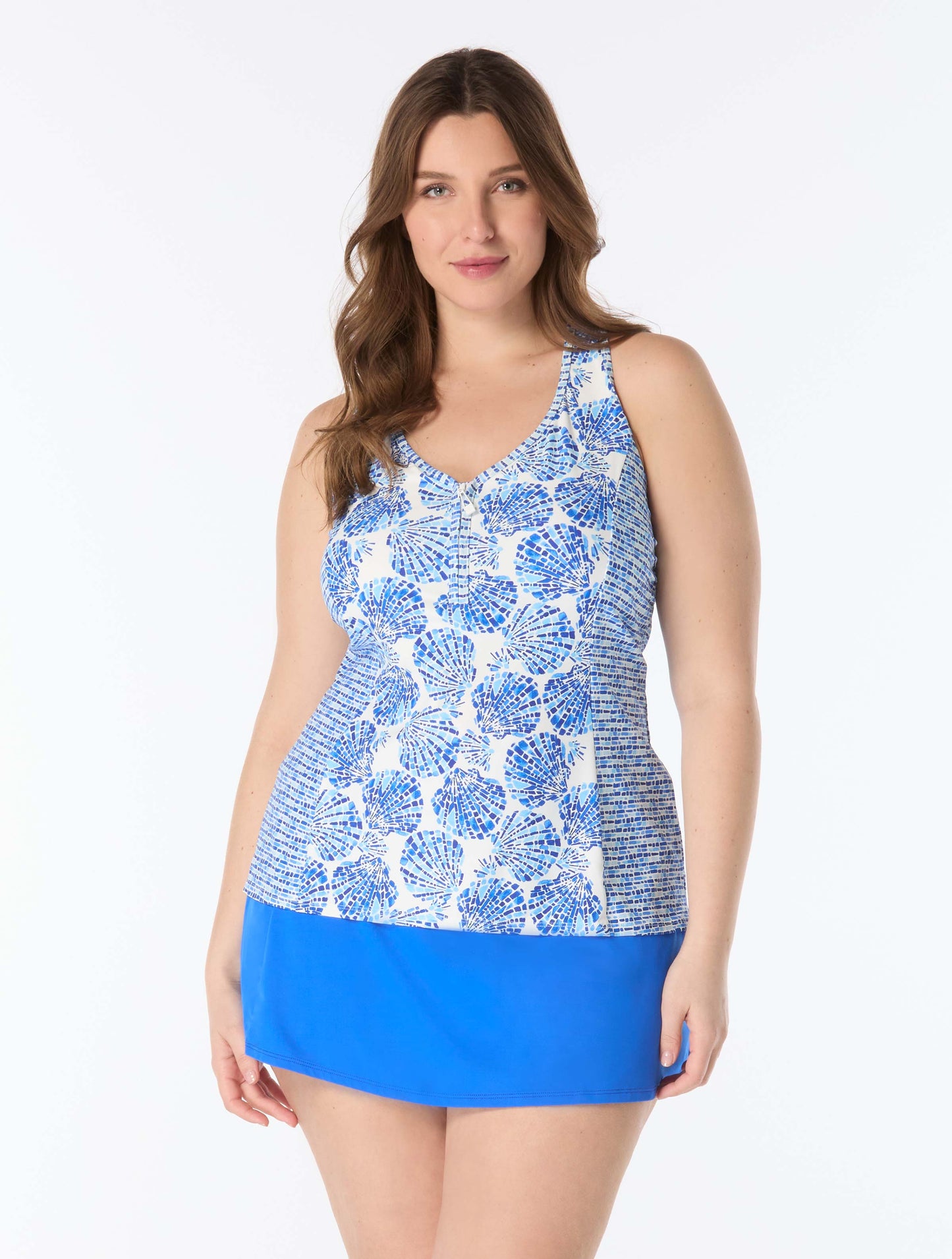 Beach House Plus Shoreline Shells Tankini, Skorts and Rash Guard Set Bundle