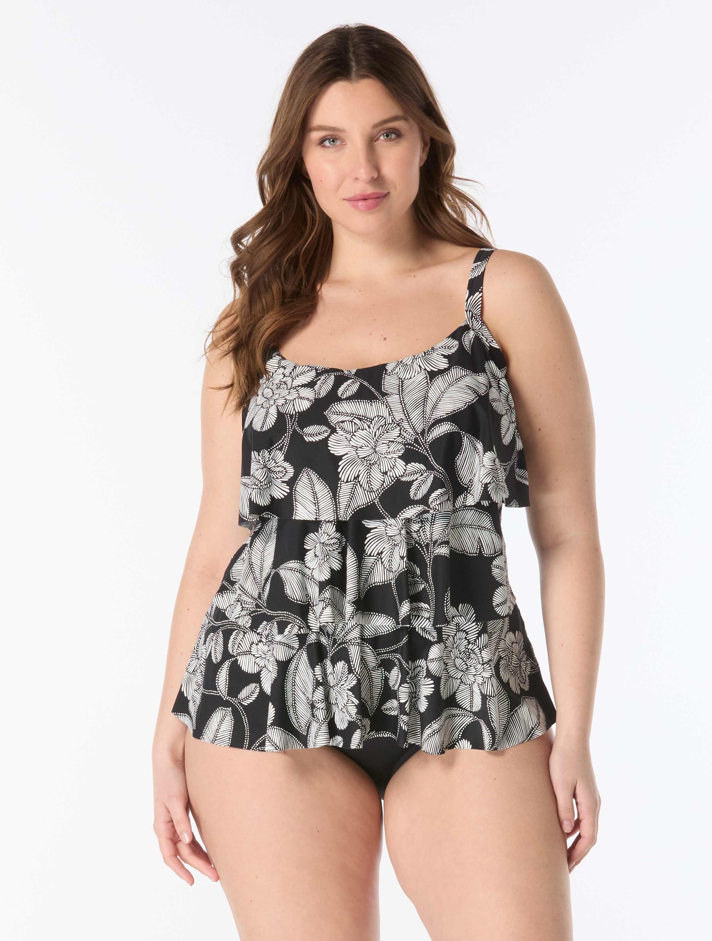 Beach House Plus Jane Ruffle Tiered Tankini Top - Coastal Bloom