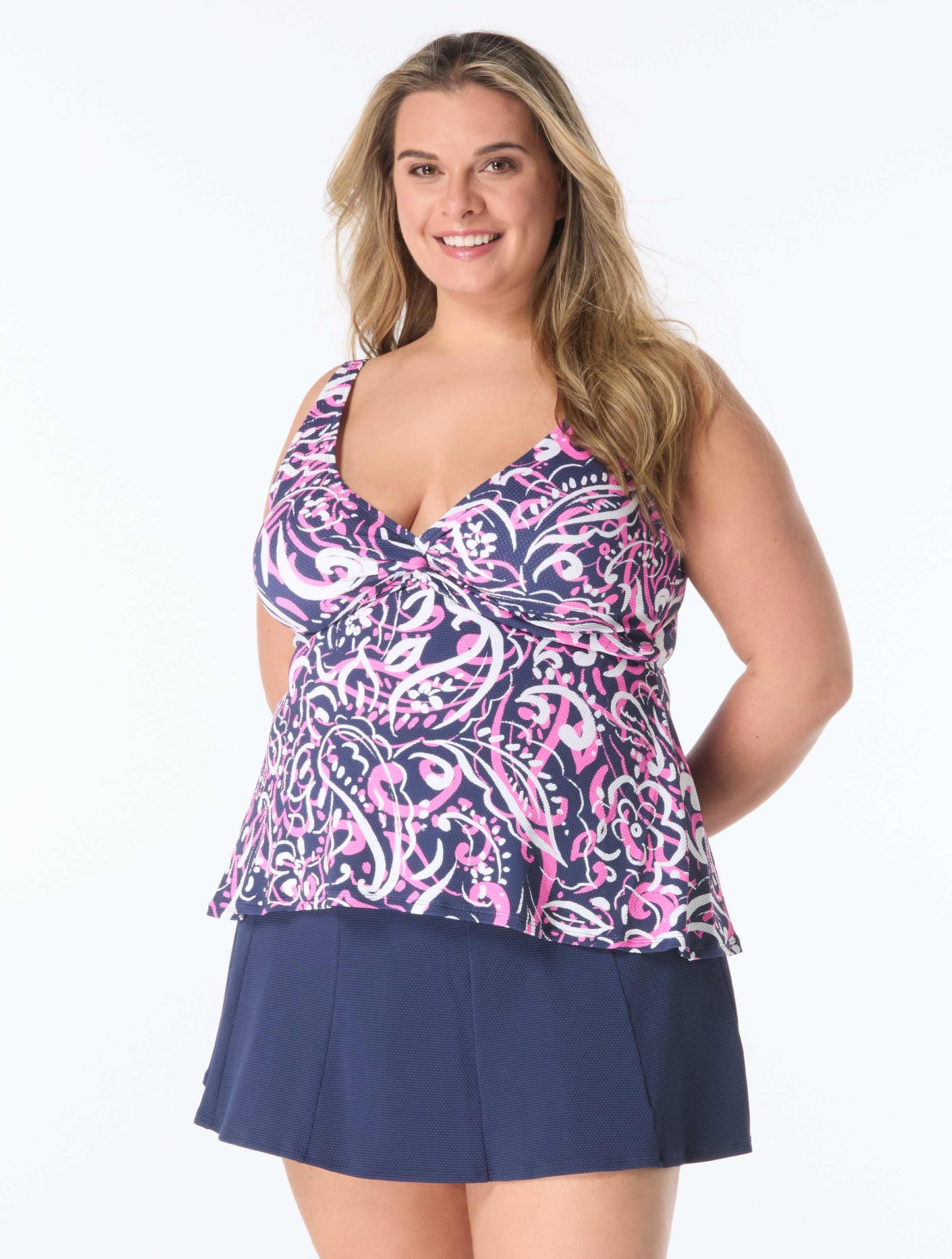 Beach House Plus Size Paradise Paisley Tankini Top & Swim Skort Bundle