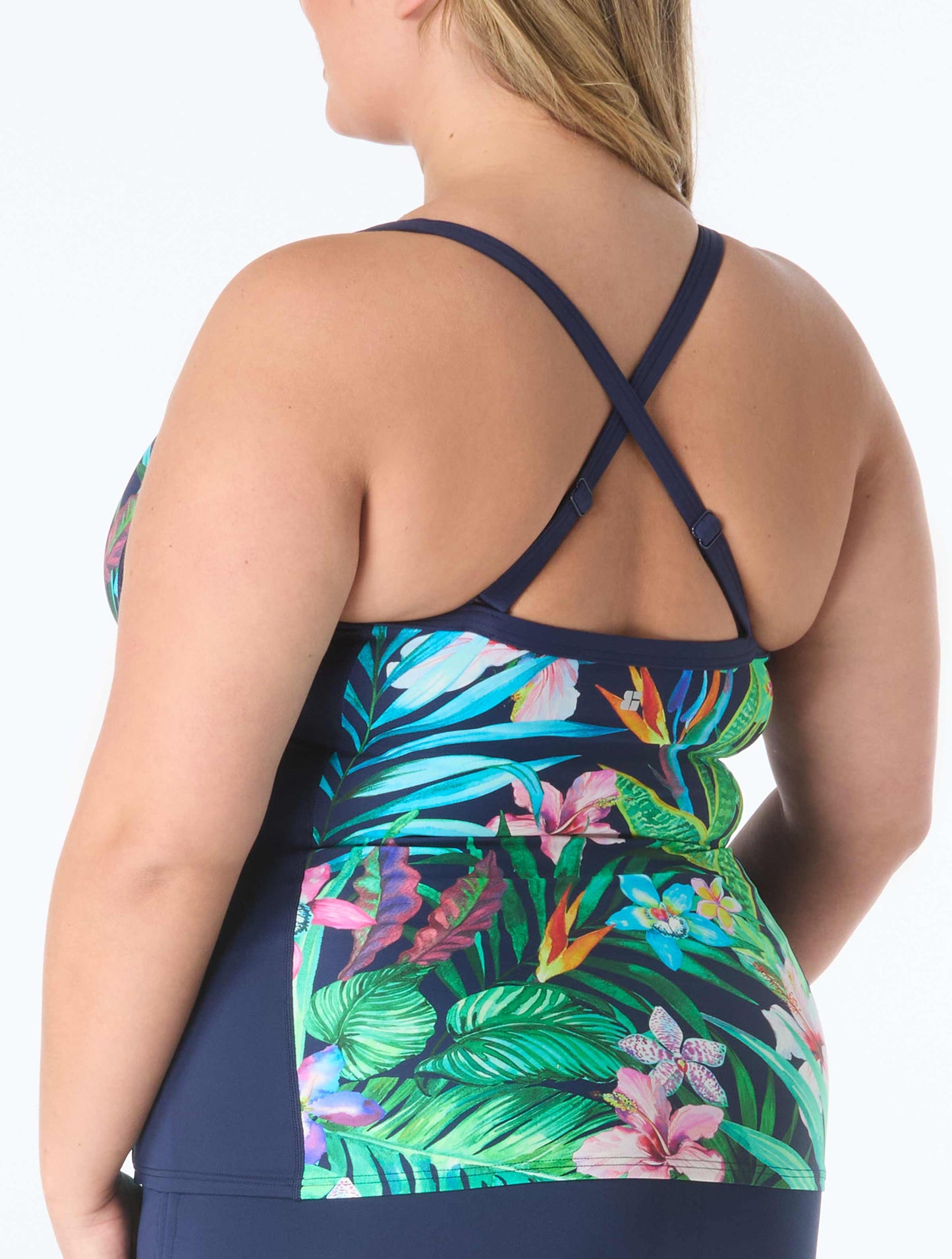 Beach House Plus Size Tropical Paradise Tankini Top, Solid Short Bottom & Rash Guard Bundle