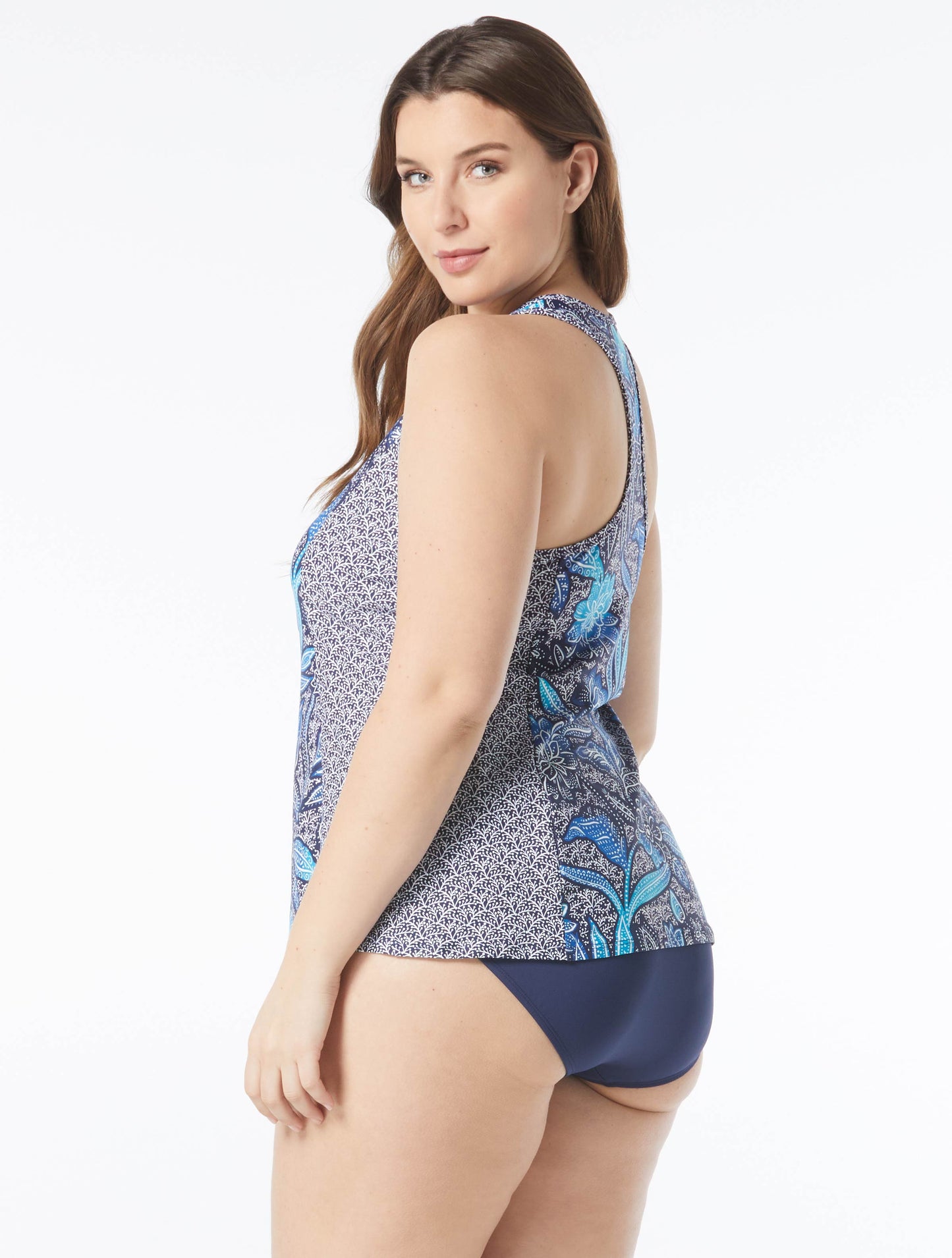 Beach House Plus Samoan Floral Racerback Tankini, Solid Bikini Bottom & Samoan Floral Skort Bundle
