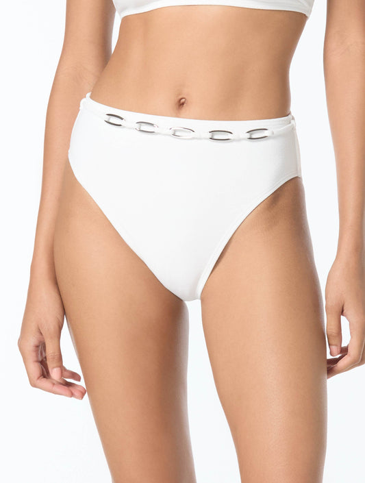 Michael Kors High Waist Textured Bikini Bottom - Crepe Solids - 100 White